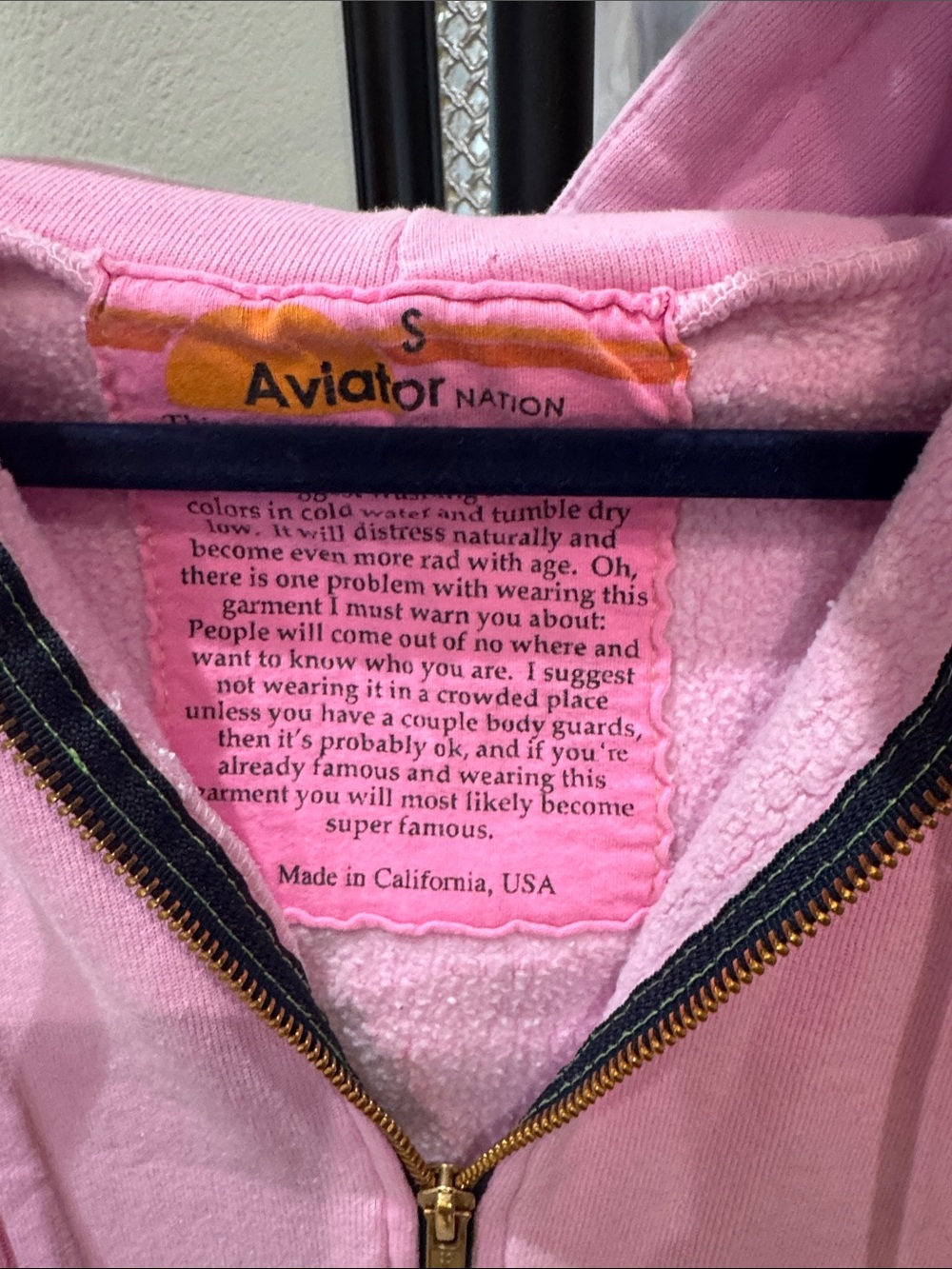 Aviator Nation Pink Zip-Up Hoodie with Gold Zipper - Picture 2 of 6